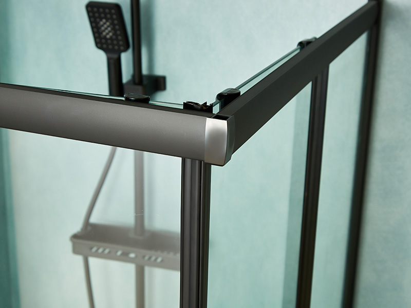 Box Doccia Scorrevole SQ, Vetro Temperato Trasparente, Profilo in Alluminio Nero, Maniglia Doppi Fori, Con Vassoio Box Doccia Scorrevole SQ, Vetro Temperato Trasparente, Profilo in Alluminio Nero, Maniglia Doppi Fori, Con Vassoio