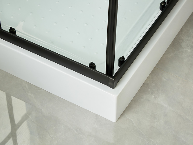 Box Doccia Scorrevole SQ, Vetro Temperato Trasparente, Profilo in Alluminio Nero, Maniglia Doppi Fori, Con Vassoio Box Doccia Scorrevole SQ, Vetro Temperato Trasparente, Profilo in Alluminio Nero, Maniglia Doppi Fori, Con Vassoio