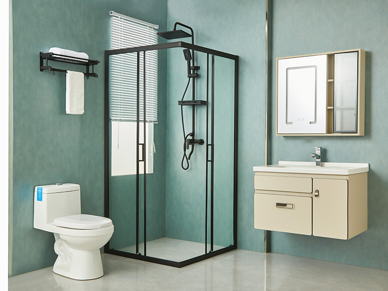 Box Doccia Scorrevole SQ, Vetro Temperato Trasparente, Profilo in Alluminio Nero, Maniglia Doppi Fori, Con Vassoio Box Doccia Scorrevole SQ, Vetro Temperato Trasparente, Profilo in Alluminio Nero, Maniglia Doppi Fori, Con Vassoio