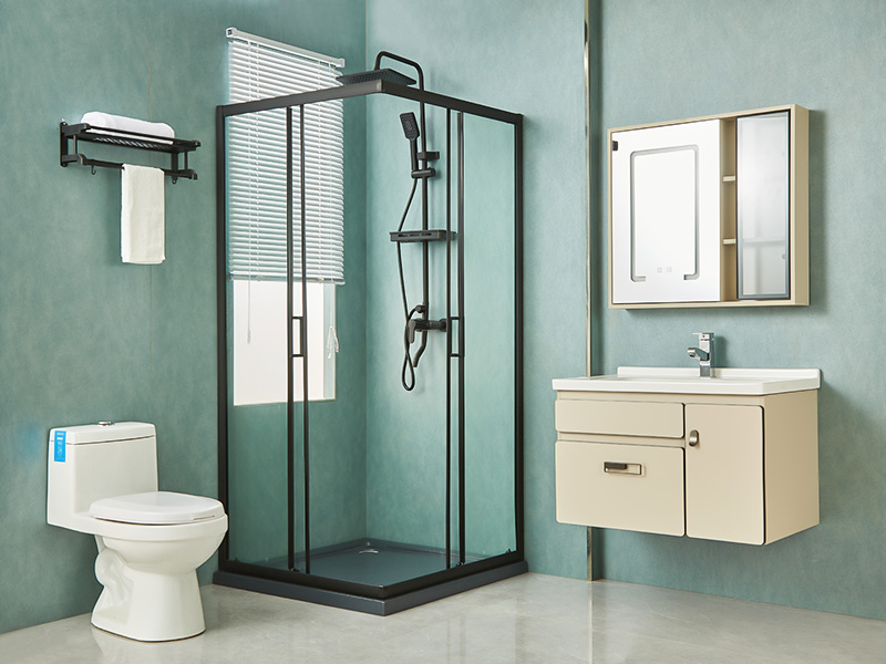 Box Doccia Scorrevole SQ, Vetro Temperato Trasparente, Profilo in Alluminio Nero, Maniglia Doppi Fori, Con Vassoio Box Doccia Scorrevole SQ, Vetro Temperato Trasparente, Profilo in Alluminio Nero, Maniglia Doppi Fori, Con Vassoio