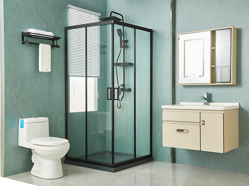 Box Doccia Scorrevole SQ, Vetro Temperato Trasparente, Profilo in Alluminio Nero, Maniglia Doppi Fori, Con Vassoio Box Doccia Scorrevole SQ, Vetro Temperato Trasparente, Profilo in Alluminio Nero, Maniglia Doppi Fori, Con Vassoio