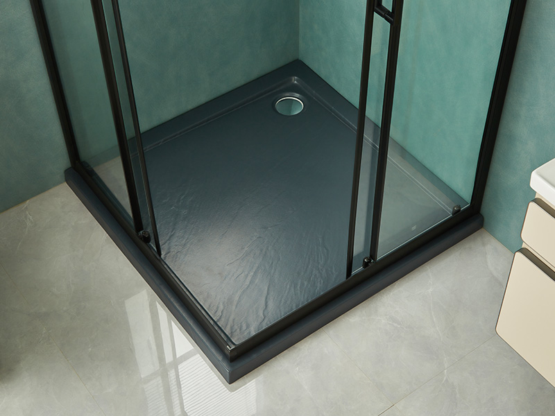 Box Doccia Scorrevole SQ, Vetro Temperato Trasparente, Profilo in Alluminio Nero, Maniglia Doppi Fori, Con Vassoio Box Doccia Scorrevole SQ, Vetro Temperato Trasparente, Profilo in Alluminio Nero, Maniglia Doppi Fori, Con Vassoio