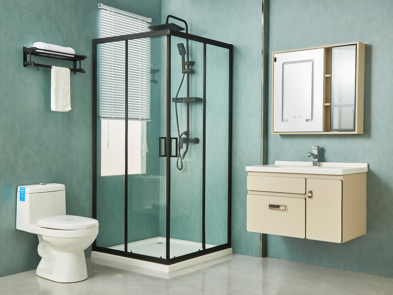 Box Doccia Scorrevole SQ, Vetro Temperato Trasparente, Profilo in Alluminio Nero, Maniglia Doppi Fori, Con Vassoio Box Doccia Scorrevole SQ, Vetro Temperato Trasparente, Profilo in Alluminio Nero, Maniglia Doppi Fori, Con Vassoio