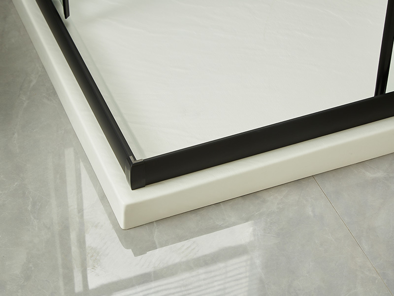 Box Doccia Scorrevole SQ, Vetro Temperato Trasparente, Profilo in Alluminio Nero, Maniglia Doppi Fori, Con Vassoio Box Doccia Scorrevole SQ, Vetro Temperato Trasparente, Profilo in Alluminio Nero, Maniglia Doppi Fori, Con Vassoio