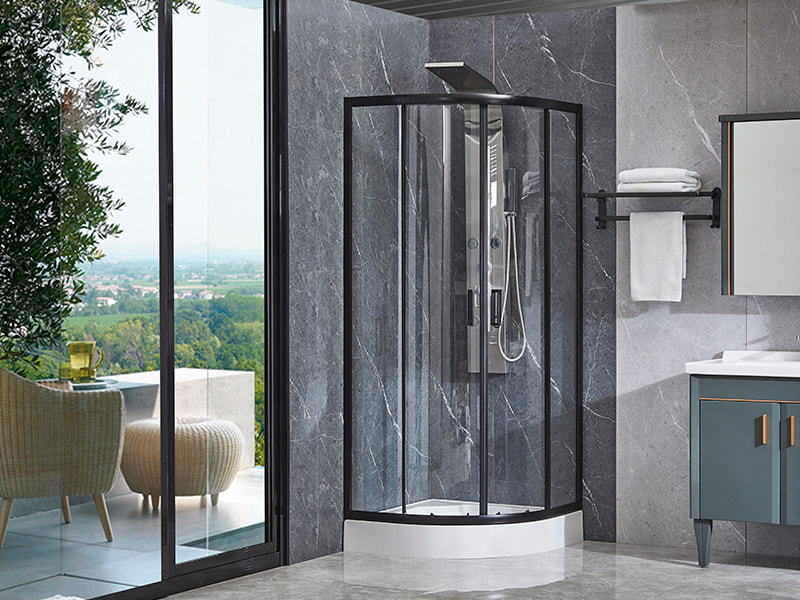 Porta Scorrevole In Vetro SE Per Box Doccia, Profilo In Alluminio Nero