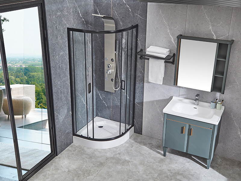 Porta Scorrevole In Vetro SE Per Box Doccia, Profilo In Alluminio Nero Porta Scorrevole In Vetro SE Per Box Doccia, Profilo In Alluminio Nero