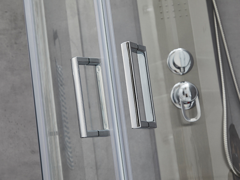 Box Doccia Scorrevole SE, Vetro Temperato Trasparente, Profilo in Alluminio Cromato, Maniglia Doppi Fori, Senza Vassoio Box Doccia Scorrevole SE, Vetro Temperato Trasparente, Profilo in Alluminio Cromato, Maniglia Doppi Fori, Senza Vassoio