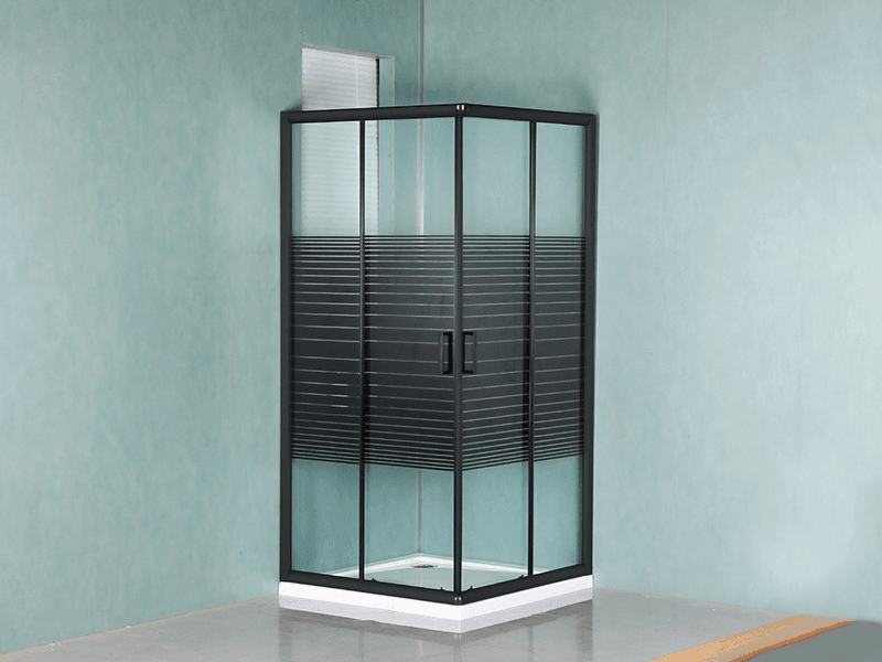 Box Doccia Scorrevole Quadrato Profilo Alluminio Nero SQ Con Maniglia Doppi Fori
